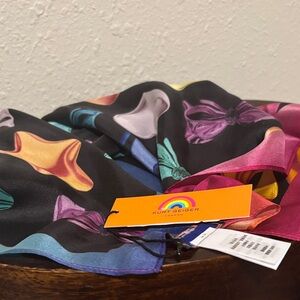 Kurt Geiger Black Silk Scarf with Multicolor Bow Motif